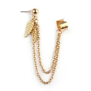 1pcs Punk Personality EarClip Tassel leaf Charm Metal Ear Stud Earring GD